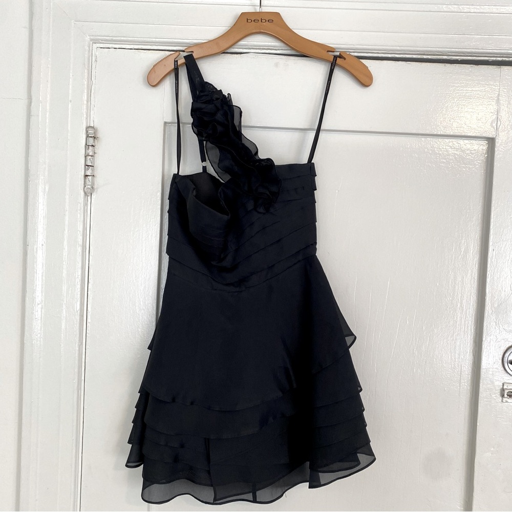 Vintage Bebe One Shoulder Mini Dress with ruffle